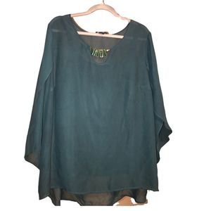 Alyx 2X Green Tulip Sleeve Blouse